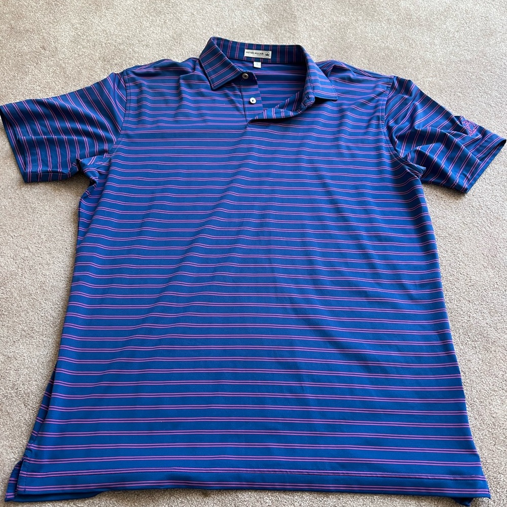 Peter Millar Blue and Pink Striped Golf Polo